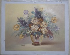 T Kelly „Vase Of Flowers Scene“ Oil Painting – Signed Unframed Rare