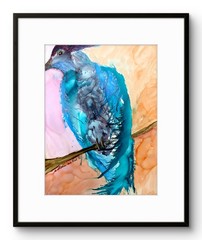 Teal Bird 9″x12″ Original Abstract Ink on Paper Beauty Home Decor Art