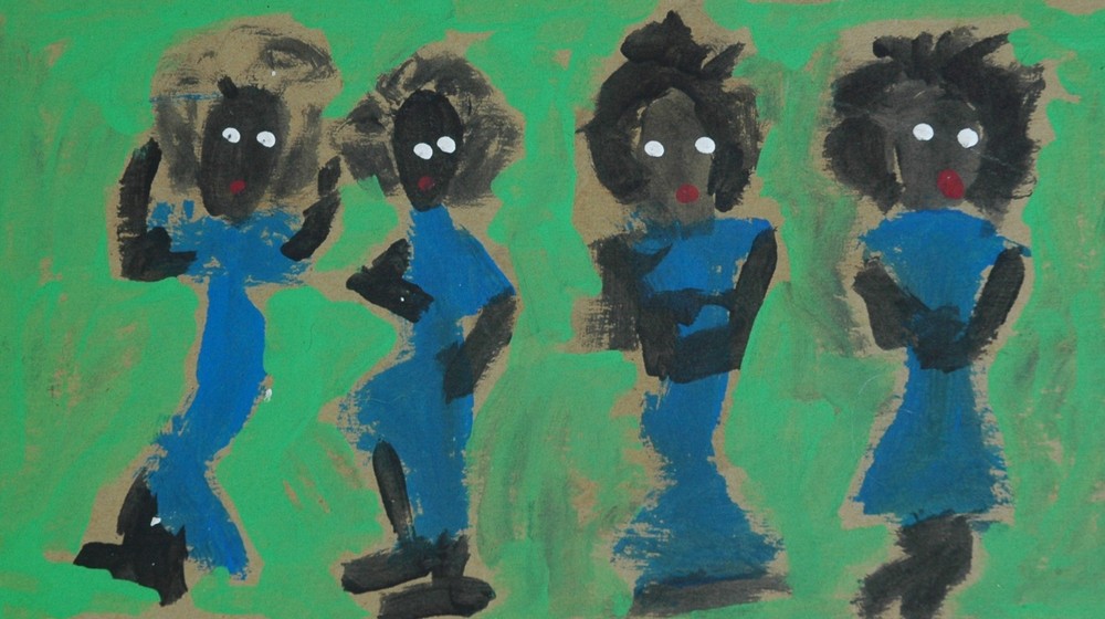 Vintage Outsider Naive Figural Oil on Cardboard by Listed Artist Tom Fish