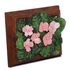 Donald Gotz „Pinks“ Small 7.5×6 Acrylic Pink Flower Leaves 3D Mixed Media Signed