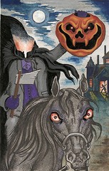 PRINT OF PAINTING HALLOWEEN RYTA JOL PUMPKIN HEADLESS HORSEMAN VINTAGE STYLE ART
