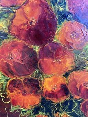 Vtg Mid-Century Poppy Flower Oil Painting, H Douglas, Framed 24″W x 28″H