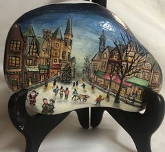 Hand Painted Art Rock Christmas Time In The City By Anne Bodenburg