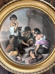 Vintage Ornate Framed Bartolome Esteban Murillo Children Playing 15.5 in Plate
