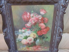 Vtg Floral Still Life Oil Painting Canvas Framed 17″x21″