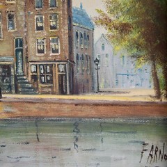 Vintage Framed Original Impressionist Cityscape Oil on Canvas „Amsterdam Canal“