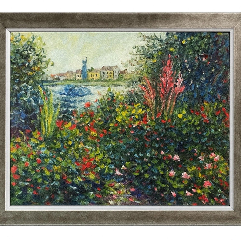 La Pastiche Flowers at Vétheuil Framed Hand Painted Oil Reproduction 12.4”x10.4”