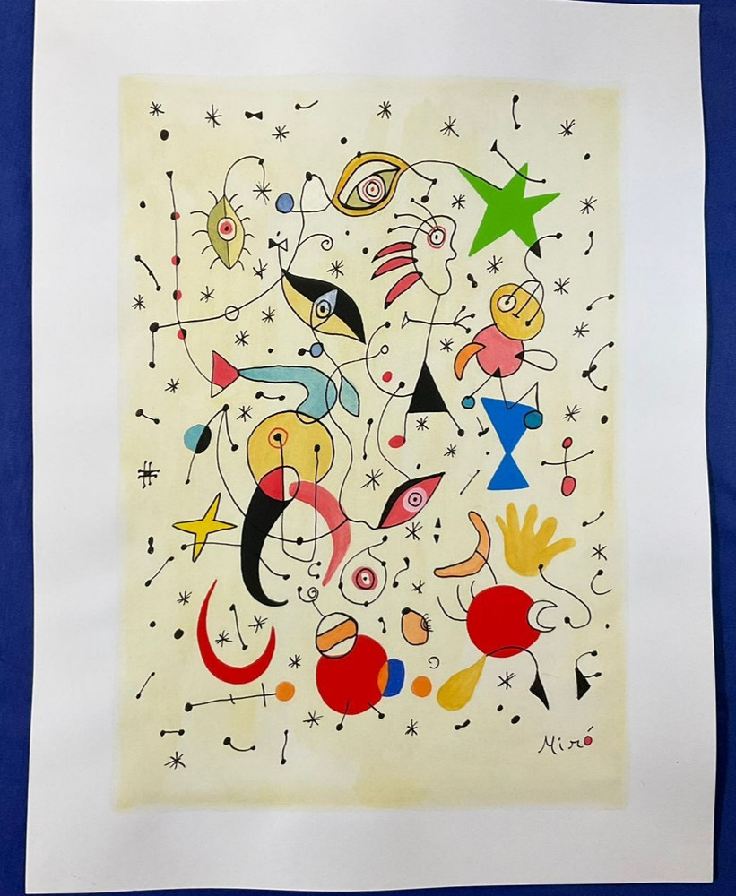 JOAN MIRO – painting drawing 11.8 x 15.7 in on old paper signed stamped