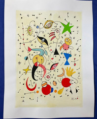 JOAN MIRO – painting drawing 11.8 x 15.7 in on old paper signed stamped