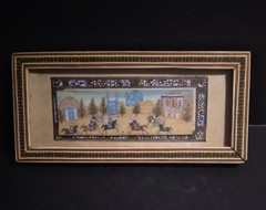 Vintage Hand-Painted Persian Miniature Polo Match Ornate Khatam Kari Frame