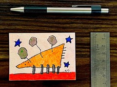 e9Art ACEO ‚the quest for unanswerable questions‘ outsider childlike art brut