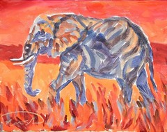 Original 11×14 Expressionism Elephant Abstract Acrylic Canvas Signed Decor