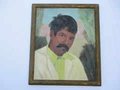 ANTIQUE OLD MEXICAN PORTRAIT PAINTING MEXICO SOUTH AMERICAN MYSTERY ART WPA ERA
