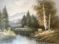 Mid 20th Century Freeman Landscape Water mountain impressionist Oil Painting