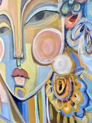 Abstract Portrait Painting Colorful Modern Original Wall Art Face Canvas Boho