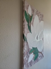 Handmade Painting Acrylic Wood Frame 24x16x0.5in Art Decor Flowers Magnolia