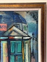 MID CENTURY CUBIST PAINTING REMO FARRUGGIO ABSTRACT CAFE URBAN ANTIQUE FAMOUS