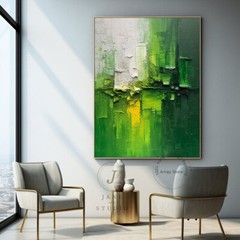 Minimalist Handmade Green And White Thick Abstract Oil Painting On Canvas Decor