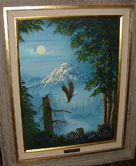 1980s Johnye Cruse FREE SPIRIT Eagles Mount Rainier WA Original Oil on Canvas