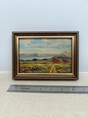 Mountain Lake Original Oil Painting 6×4 Framed Signed Wildflower Landscape Art