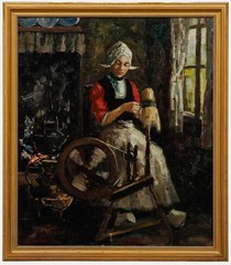 Harry Haerendel (1896-1991) – Framed 20th Century Oil, The Spinning Wheel