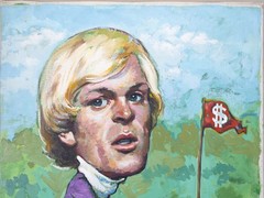 GOLFER JOHNNY MILLER ILLUSTRATION. GOLF PAINTING by Peter Green, CALIFORNIA.