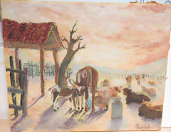AFRICAN AMERICAN COW FARMER OIL ON CANVAS LANDSCAPE PAINTING SIGNED DATED 1976