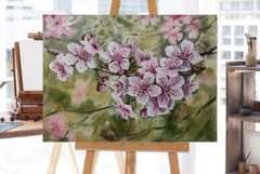 Flower SNOWY CHERRY BLOSSOMS Original Artwork Painting Floral Art Gift Signed A4