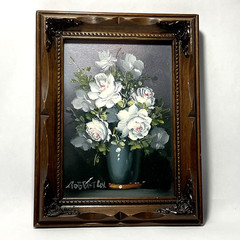 VTG Robert Cox Signed Painting Flower Floral Bouquet Vase Framed Oil 5″ x 7″