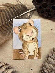 ACEO Print by AmberInWatercolor Cute Mouse Close Animals Nature Storybook
