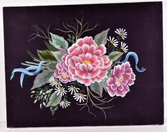 18″ Oil Painting Canvas Lea Mikel Still Life Red Flowers Daisies Cottage Art #43