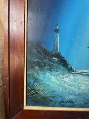 Large Philip Sadee „Seaside With Lighthouse Gulls“ Oil Painting – Signed/Framed