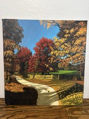 Hand painted Oil painting Art Landscape Trees on canvas 26 X 27 1/2” Signed