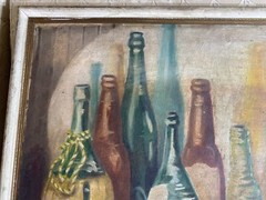 Steward Lewise 1954 „Bottles And Shadows“ Oil Painting – Signed And Framed