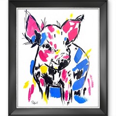 Party Pig Original Acrylic Ink 11×14 Colorful Farm Animal Signed Farmhouse Art