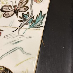 Aida Whedon Mid Century Hand Painted Tile Butterfly Strawberry Field Wood Frame