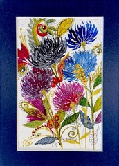 Original Pamela Wilhelm Whimsical Fantasy Floral 4”x6”Watercolor Matted To 5×7