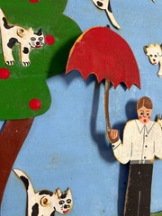 Folk Art Sculpture Painting Raining Cats And Dogs Metal Mixed Media Rescue Dog
