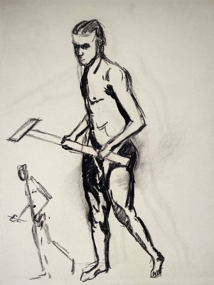 Man Hammer man portrait design drawing design charcoal drawing 1920