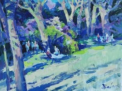 Oil painting Walk in Forest landscape Ukrainian painter Cardboard Unframed art