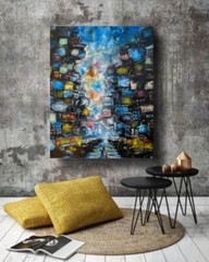 Cyberpunk Painting Cityscape Original Art Abstract Artwork City Wall Art Large