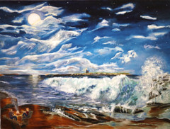 von Wening Art „Fire on the Beach“ Serenading Guitar by the Ocean 30″ x 40″x .5