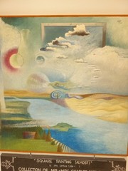 Vintage surrealist oil painting John Lurkins Coll. of Charles Knowbend 20×24″