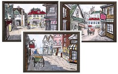 French Village Painting by Helen Jacobson Custom Frame – Cafe Man in Buggy