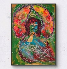 Original Abstract Laugh Angel Painting 5×7 Soulful Series Whimsical Spiritual