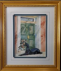LINDA POSTELLE Original Watercolor Frederick MD Guess Dog in doorway