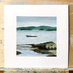 8×8 Maine Original Oil Painting Sailboat New England Harbor Coastal Art Signed