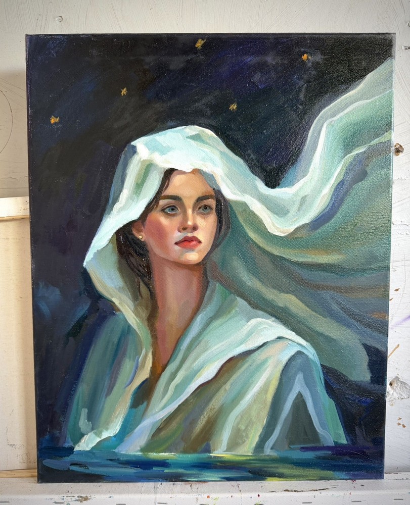 “Veil of Quiet», original oil painting on 16×20 canvas