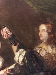 18th Century Dutch oil on canvas love couple reading playing lute 47×36 cm