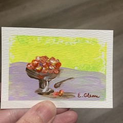 ACEO Hand Painted Still Life Dessert Impressionist Original Painting Acrylics